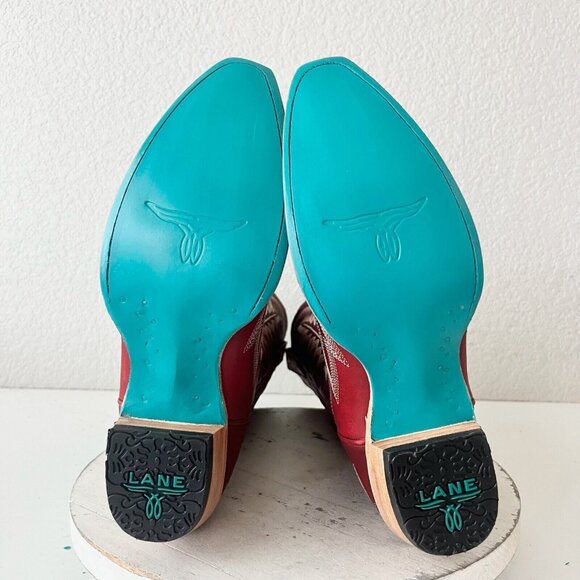 Lane LEXINGTON Womens Cowboy Boots 8.5 Red Western Boots Cowgirl Mid Calf Tall - Picture 8 of 10